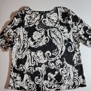 Lauren Ralph Lauren Black & White Paisley Short Sleeve Top